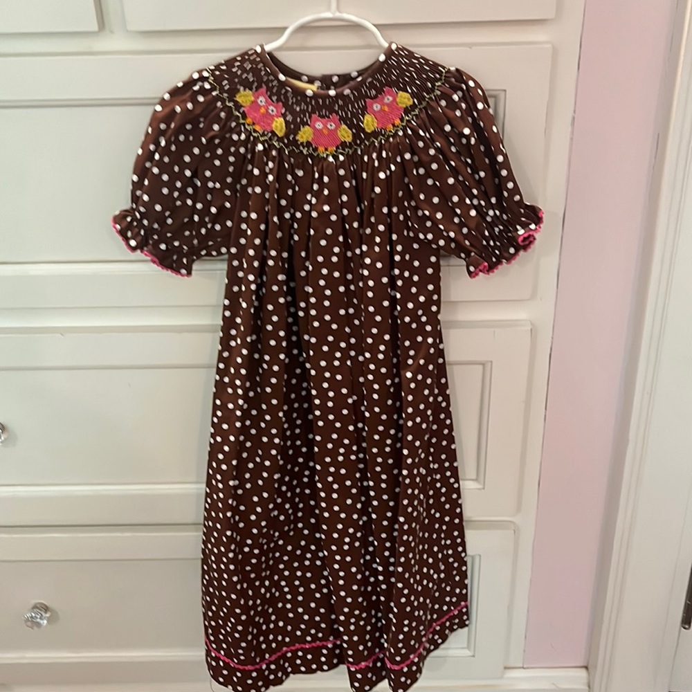 Adorable Owl Smocked Dress - Size 6